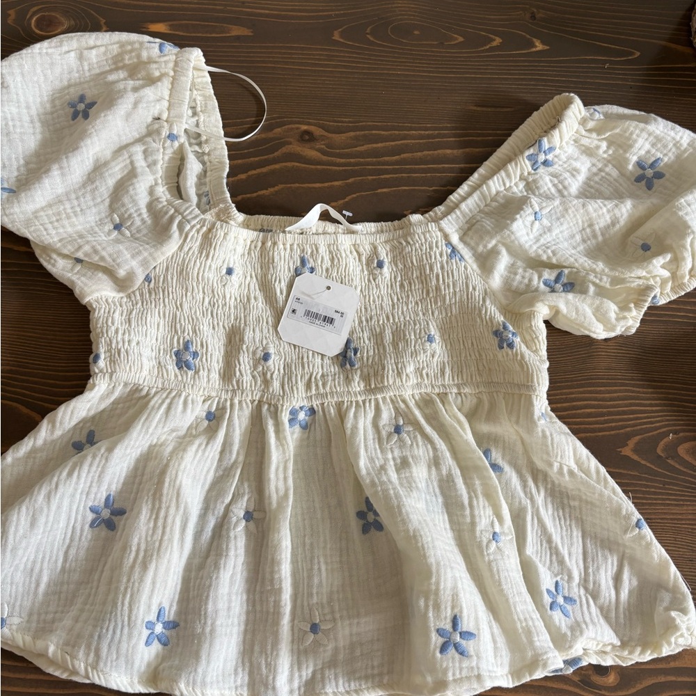 Altar'd State Cream and Blue Floral Crop Top